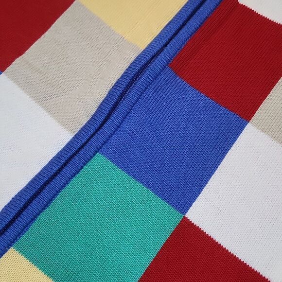 Multi Colored Checkerboard Zip Front Sweater Knit Short Sleeve Vintage 90s - Picture 4 of 6